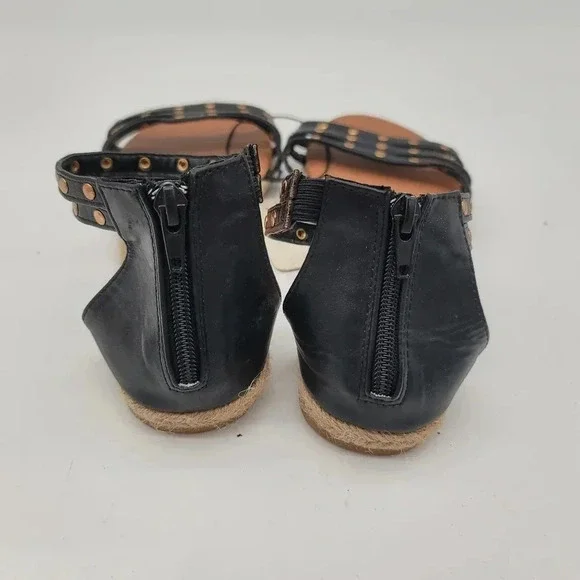 NWT Mudd Women's Studded Black Gold Ankle Zip Sandals Faux Leather Sz 8 - Picture 5 of 11